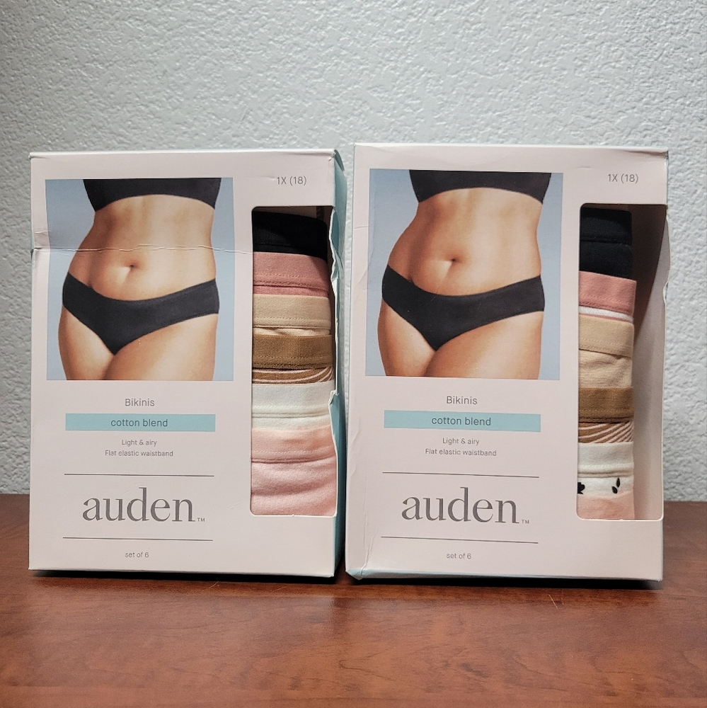 Auden Cotton Blend Bikini Pack - Black, Pink, Tan 1x Set Of 2 6 Pack Nwt